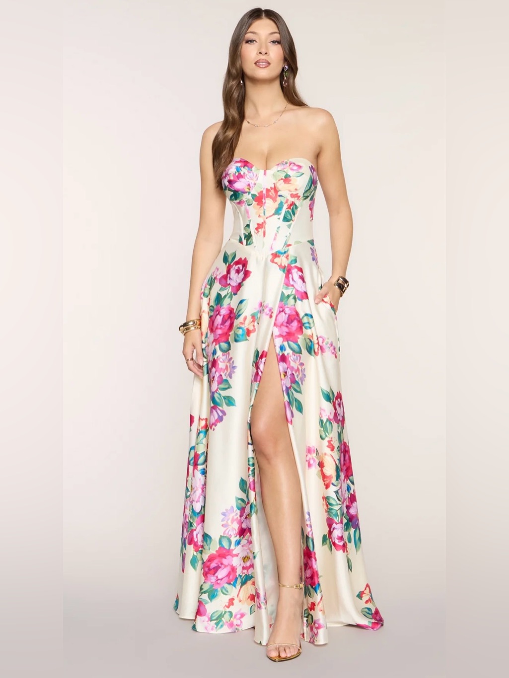 Nyla Satin Floral A-Line Formal Dress